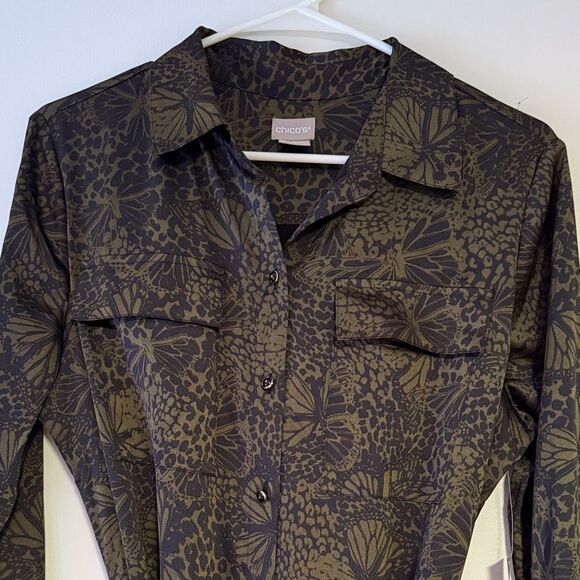 Chico's Olive Midi Shirt Dress NWT Size 1 US Size 8/10 - Picture 5 of 13